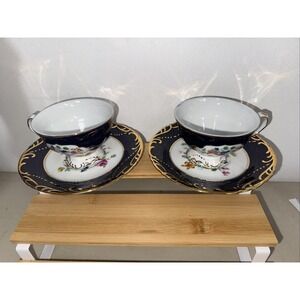 Cobalt Blue and Gold Floral VTG Tea cup and Saucer Set Of 2